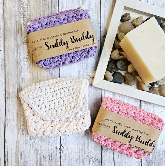 3 Suddy Buddy Soap Savers- Cotton N' Kandi, Handmade Crochet - Picture 1 of 1